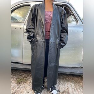 🔥Winlit Genuine Leather Double Breasted Full Length Matrix Black Coat Jacket M